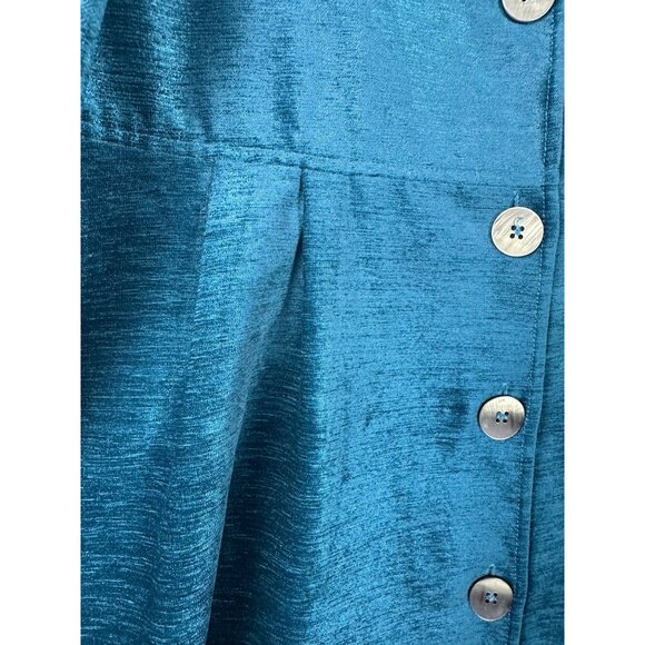 Soft Surroundings Chenille Velvet Button Down Tunic Top Large Peplum Teal Artsy - Picture 10 of 11